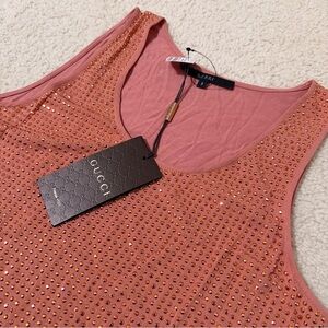 $650 NWT Gucci Studded Silk Sleeveless Tank Top Peach Small 340183 7962